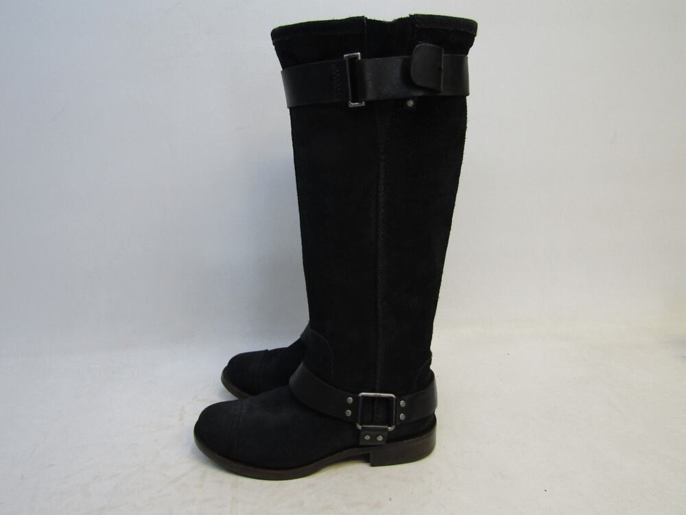UGG Womens Size 6 M Black Suede Buckle 14" Shaft Knee High Fashion Boots